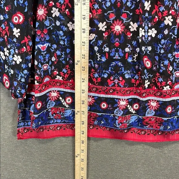 Jones New York Blue and‎ Red Graphic Tie Front Blouse - Picture 5 of 8